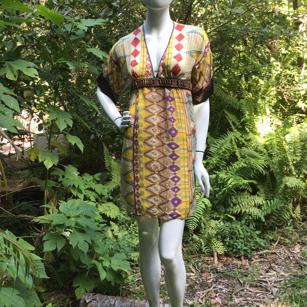 Vintage Single Dress in silk with wooden accessories